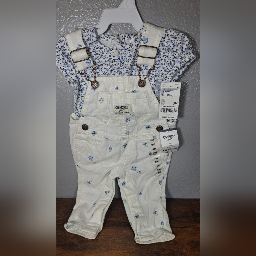 OshKosh B'gosh White and Blue Floral Kids Overalls